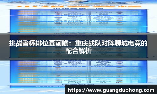 挑战者杯排位赛前瞻：重庆战队对阵聊城电竞的配合解析